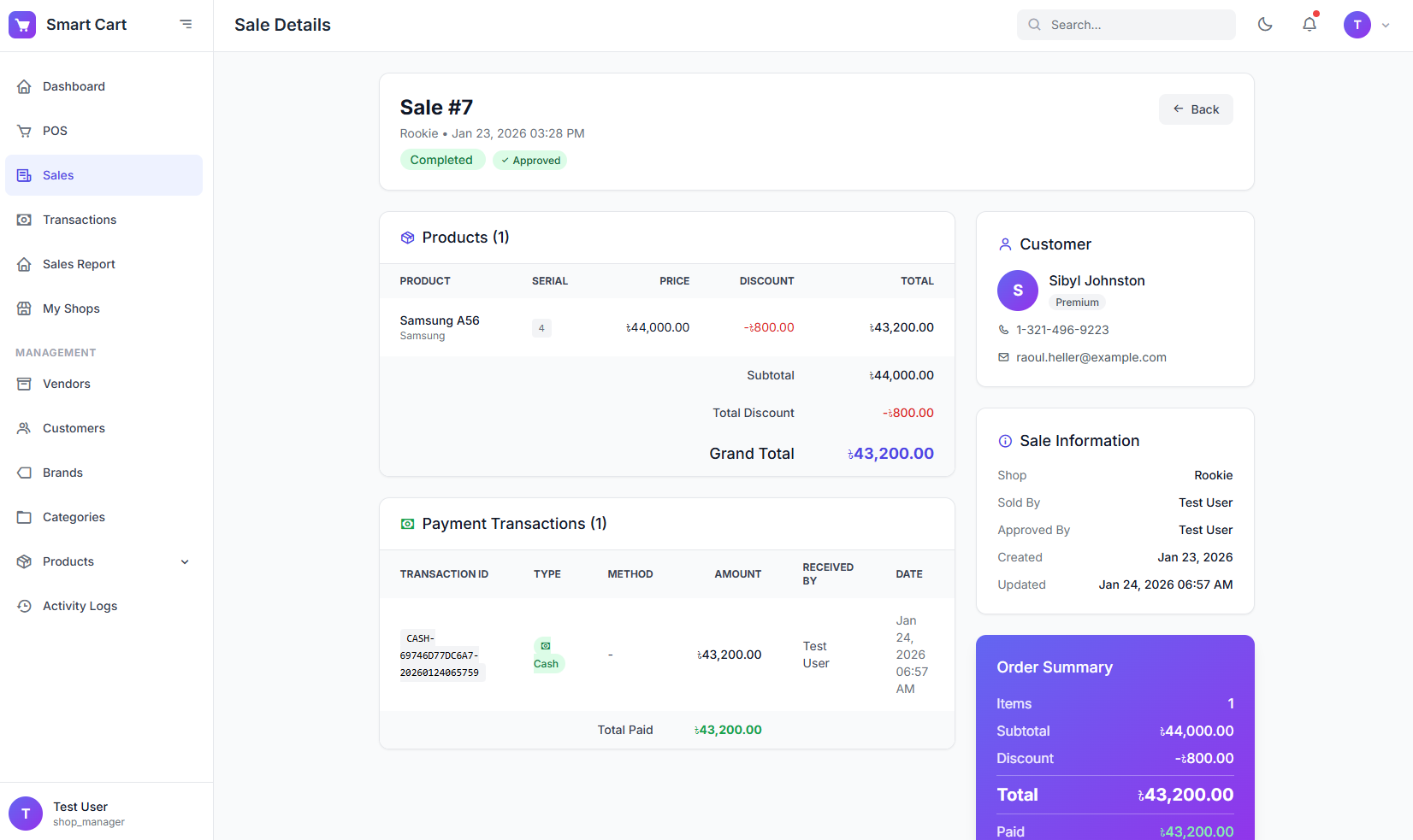 Smart Cart sales and inventory view